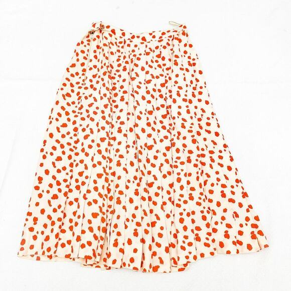 BH Wragge Printed Polka Patterned Pleated Skater Skirt Cream Orange SIze S - Picture 3 of 4